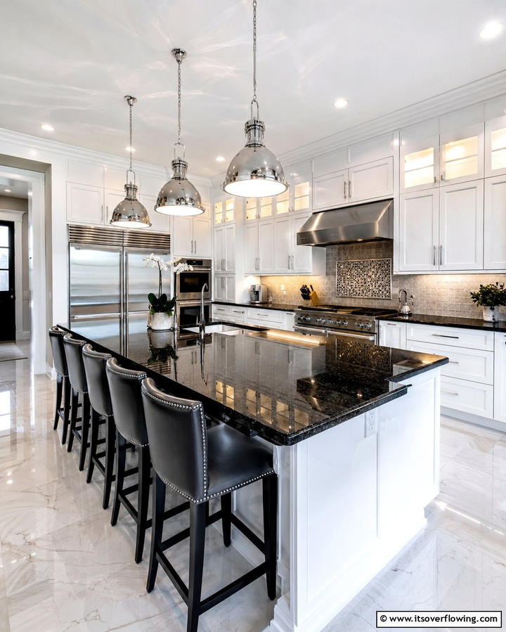 Contrasting Black Granite with Light Backsplashes - 30 Sleek Black Granite Countertop Kitchen Designs for Luxury