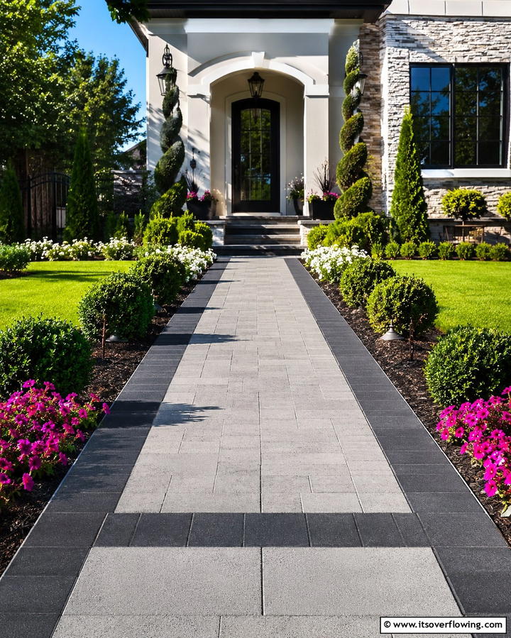 Contrasting Borders - 25 Concrete Paver Walkway Ideas for Durable Design
