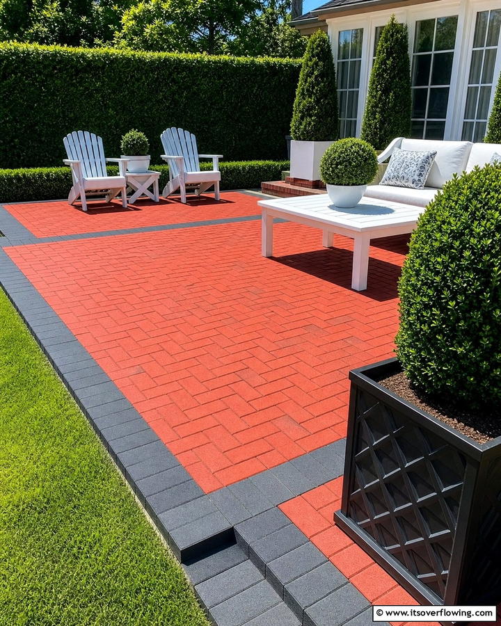 Contrasting Borders for Visual Appeal - 20 Red Paver Patio Ideas for Stunning Outdoor Spaces