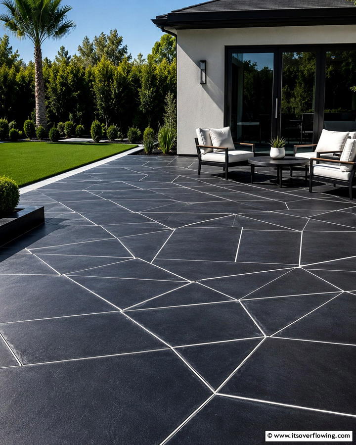 Contrasting Borders - 25 Black Concrete Patio Ideas for Modern Outdoor Spaces