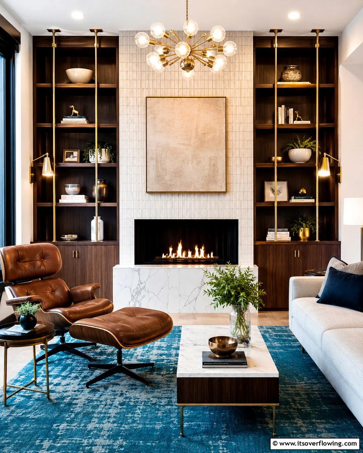 Contrasting Built In Materials - 30 Fireplace Built-In Design Ideas for Focal Point Spaces