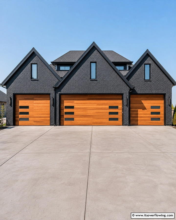 Contrasting Cedar Garage Doors - 30 Modern Black Houses with Cedar Accents for Striker Exteriors