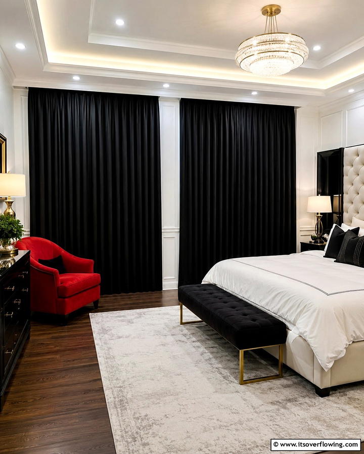 Contrasting Ceiling Colors - 25 Red Black and White Bedroom Ideas for a Bold Look
