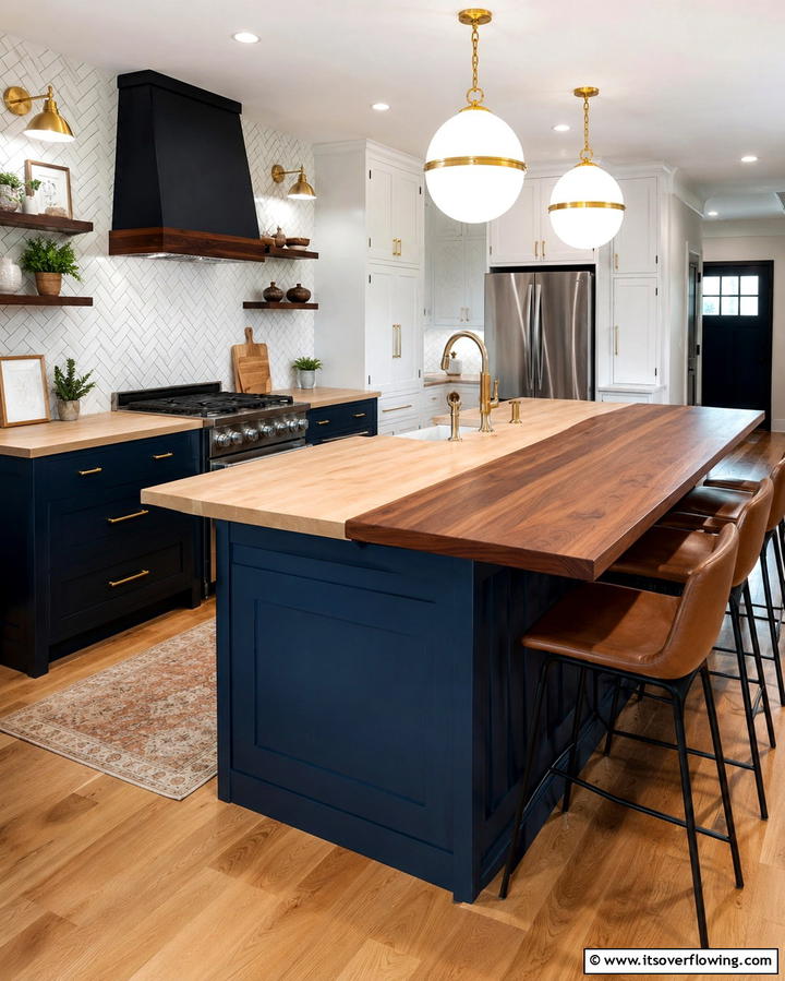 Contrasting Character with Mixed Wood Countertops - 20 Wood Countertop Ideas for a Natural and Stylish Kitchen