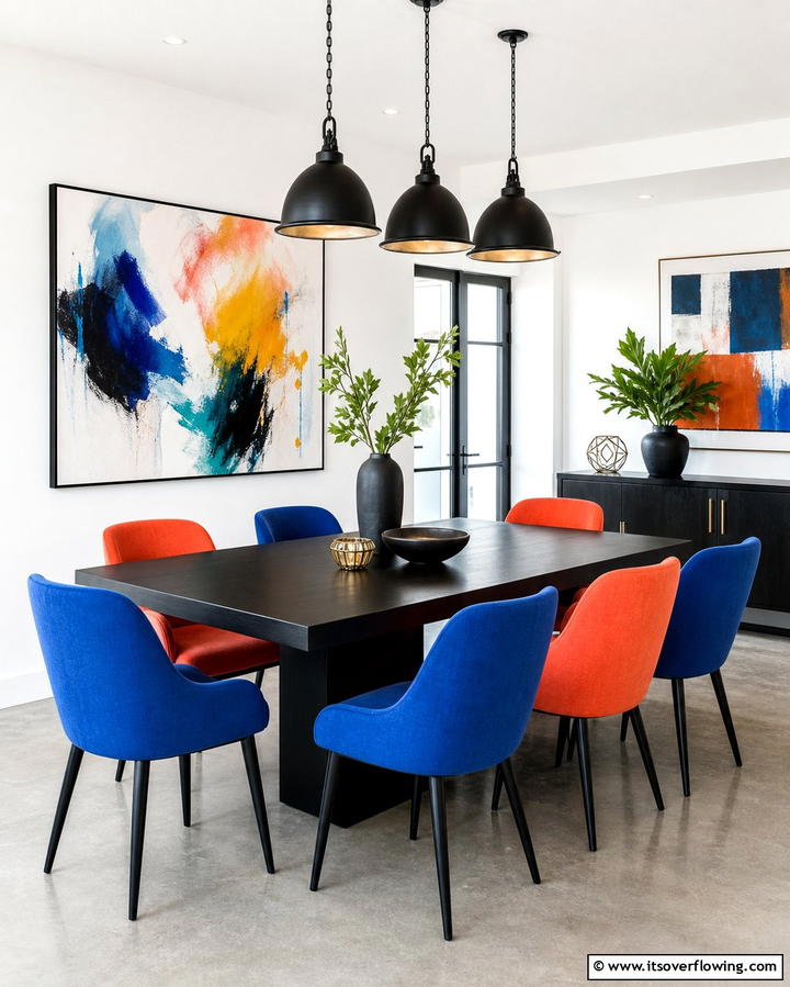 Contrasting Color Furniture for a Modern Twist - 25 Vibrant Colorful Dining Room Ideas for a Fun Space
