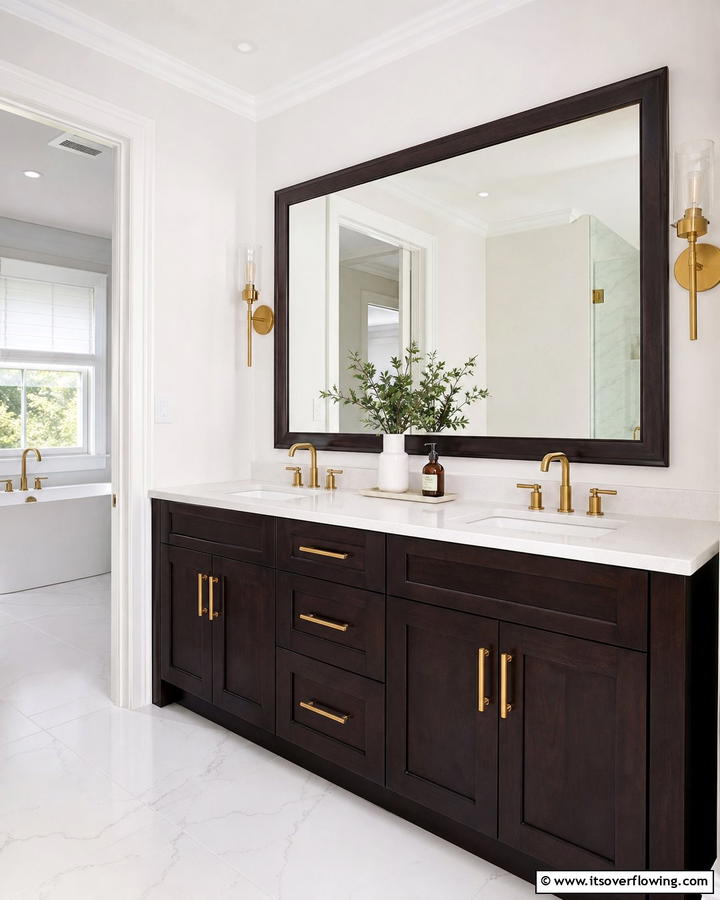 Contrasting Countertops - 20 Wood Bathroom Vanity Ideas for a Warm Look