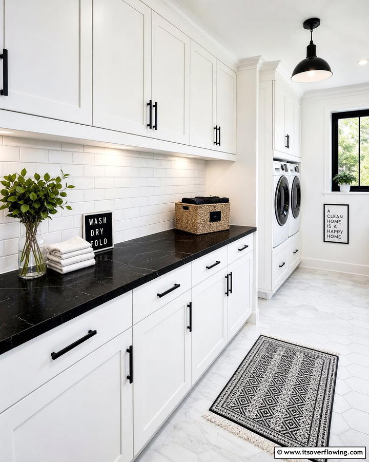 Contrasting Countertops - 20 Black and White Laundry Room Ideas for Style