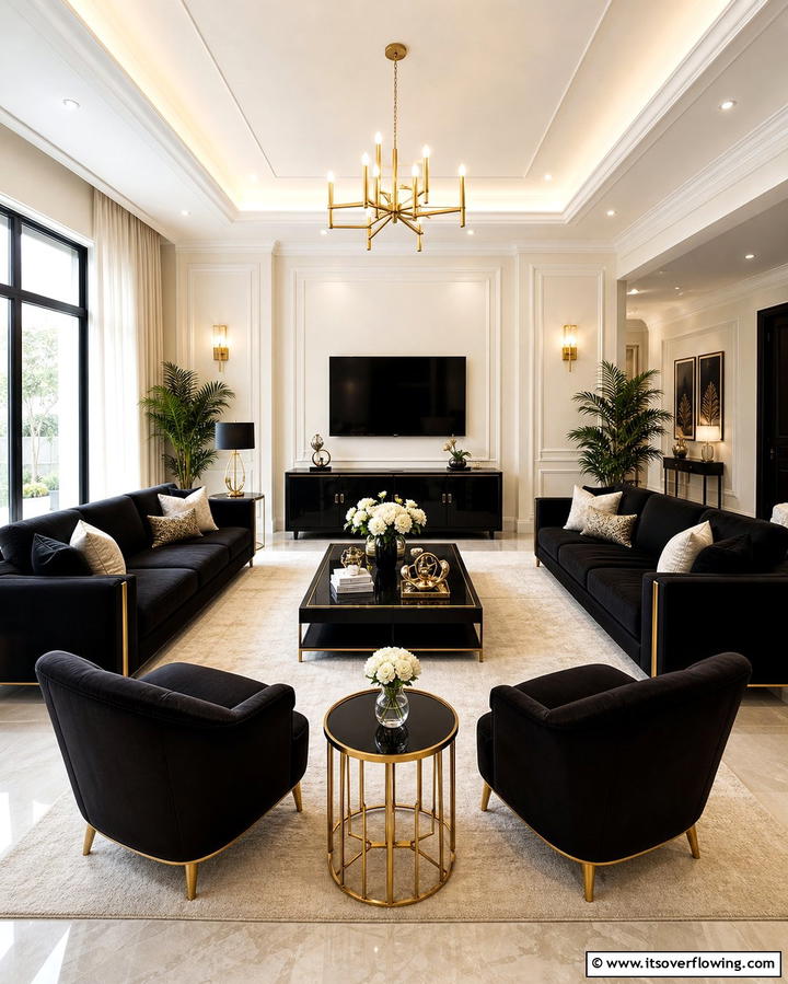 Contrasting Cream Walls with Black Furniture - 25 Cream and Black Living Room Ideas for Elegance