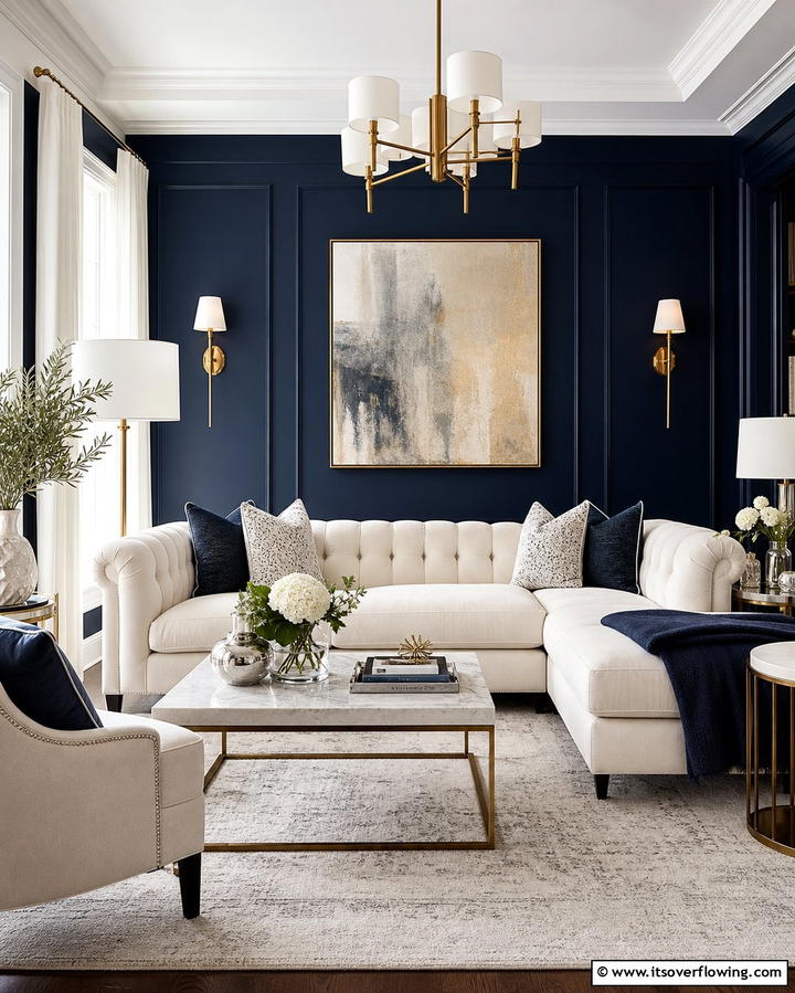 Contrasting Dark Walls with a Cream Couch - 25 Cream Couch Living Room Ideas for Timeless Elegance