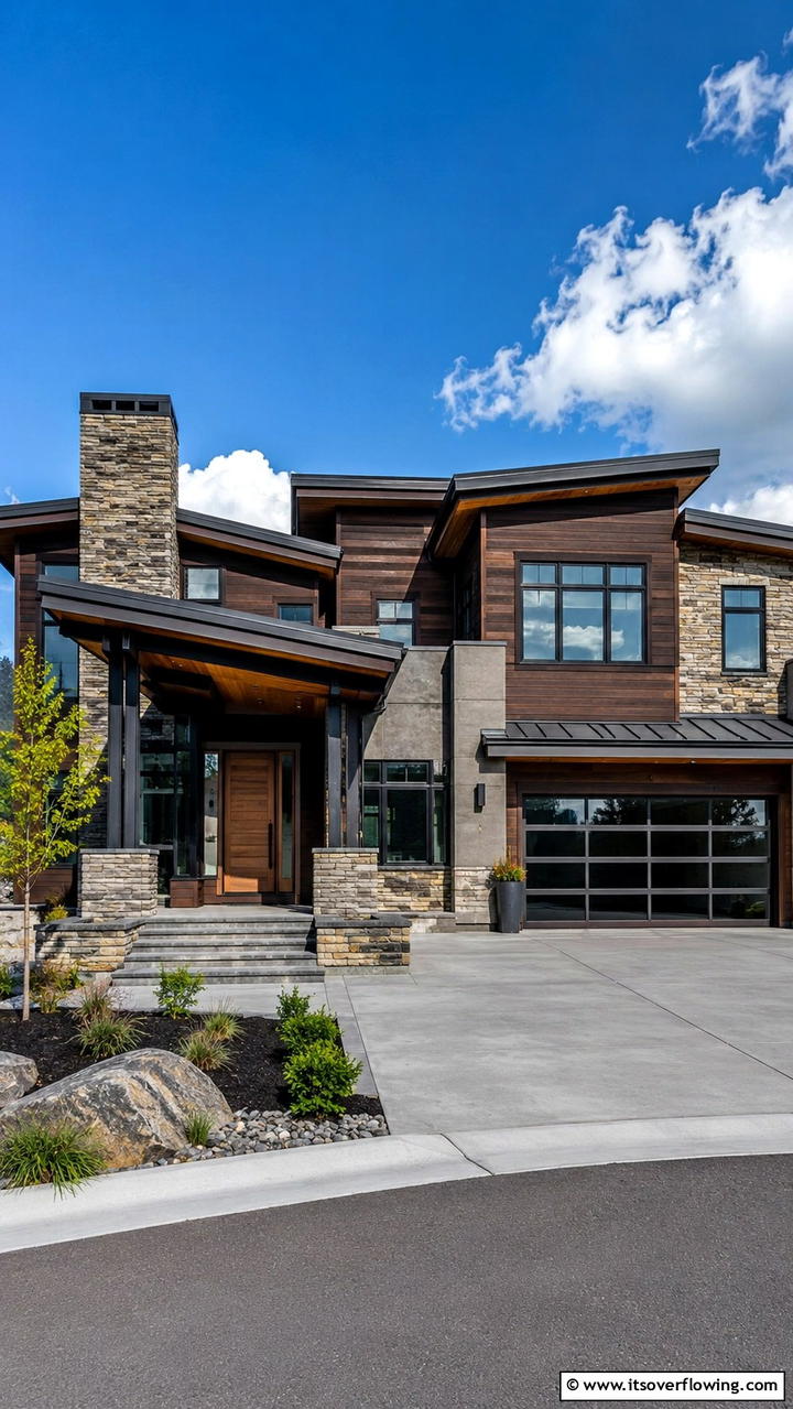 Contrasting Facade Textures - 30 Dark Brown House With Black Trim Exterior Design Ideas