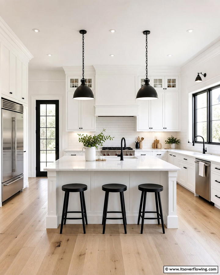 Contrasting Hardware Details - 21 Striking Black & White Kitchen Ideas for Bold Spaces