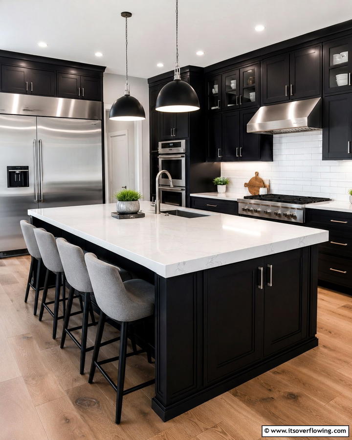 Contrasting Light Countertops - 25 Dark Kitchen Ideas for a Bold and Modern Look