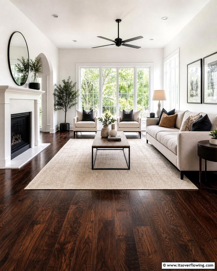 Contrasting Light Walls and Dark Floors - 25 Dark Walnut Floors for Rooms with Timeless Appeal