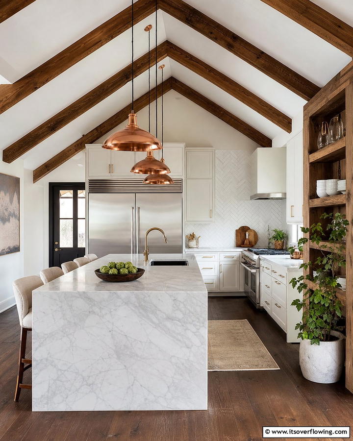 Contrasting Materials - 20 Sloped Ceiling Kitchen Ideas for a Unique and Stylish Space