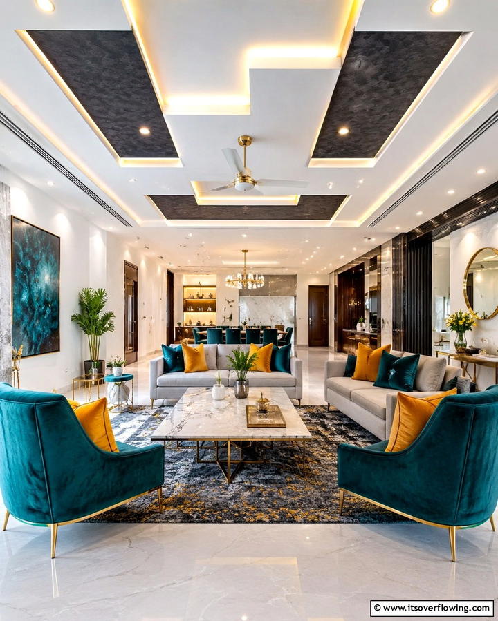 Contrasting Pop Elements - 30 Pop Ceiling Design Ideas for Modern Home Interiors