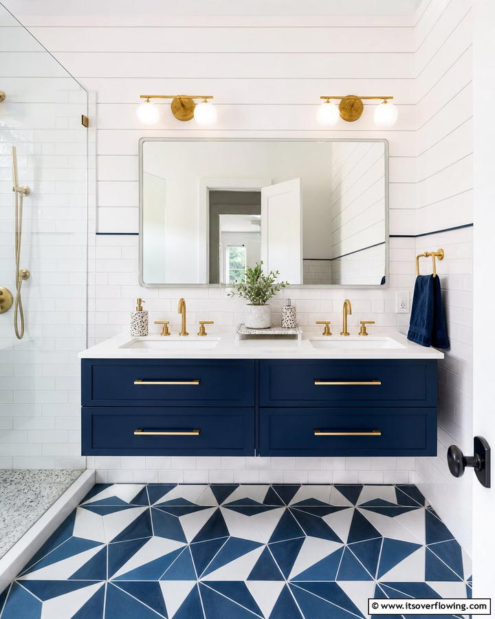 Contrasting Shiplap and Tile Backsplash - 21 Shiplap Bathroom Ideas for a Rustic or Modern Vibe