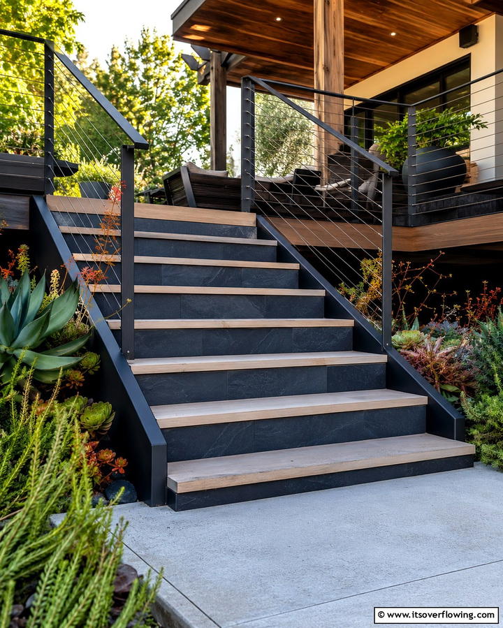 Contrasting Step Materials - 25 Deck Steps Ideas for a Safe and Stylish Entry
