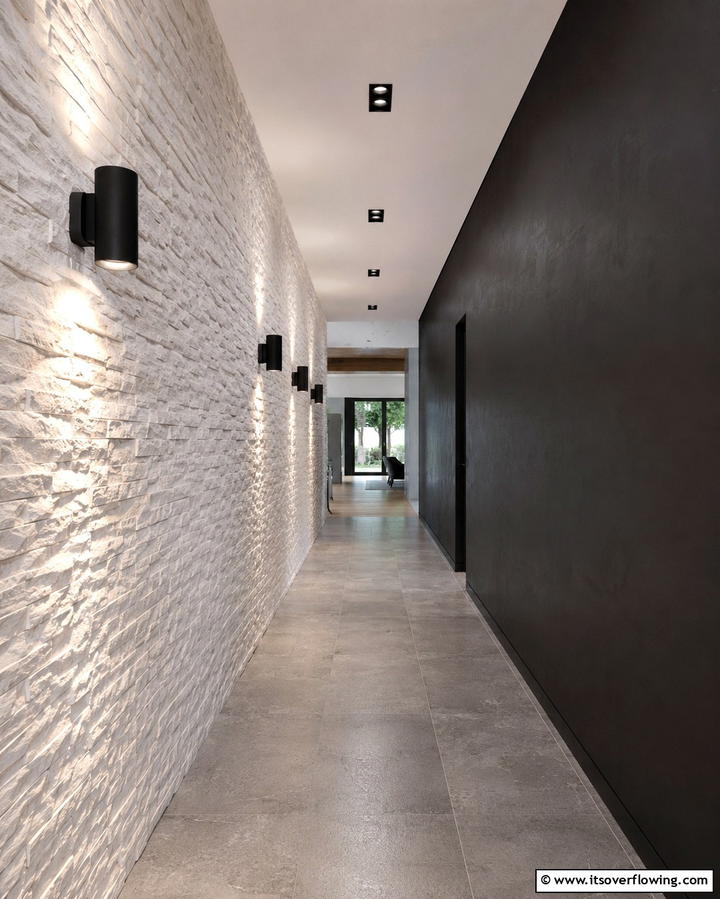 Contrasting Textured Walls - 30 Chic Black and White Hallway Ideas for Timeless Elegance
