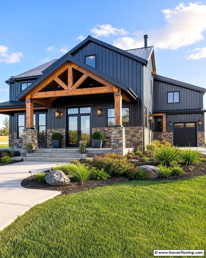 Contrasting Textures - 20 Barndominium Exterior Ideas for Curb Appeal