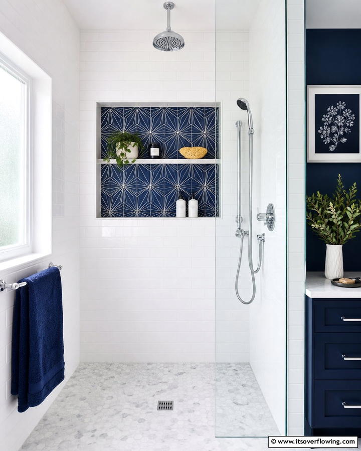 Contrasting Tile Shower Niche - 25 Shower Niche Ideas for a Functional Bathroom