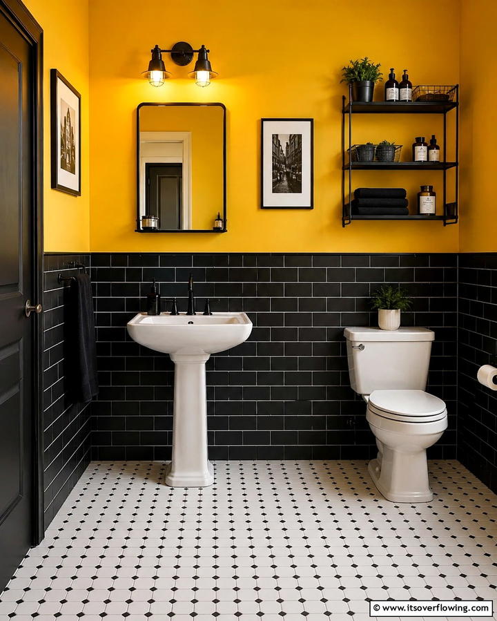 Contrasting Tiles for a Bold Statement - 30 Half-Wall Tile Bathroom Ideas for Functional Style