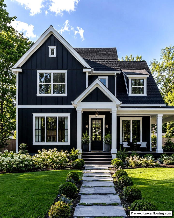 Contrasting White Trim - 25 Black Modern Farmhouse Exterior Design Ideas