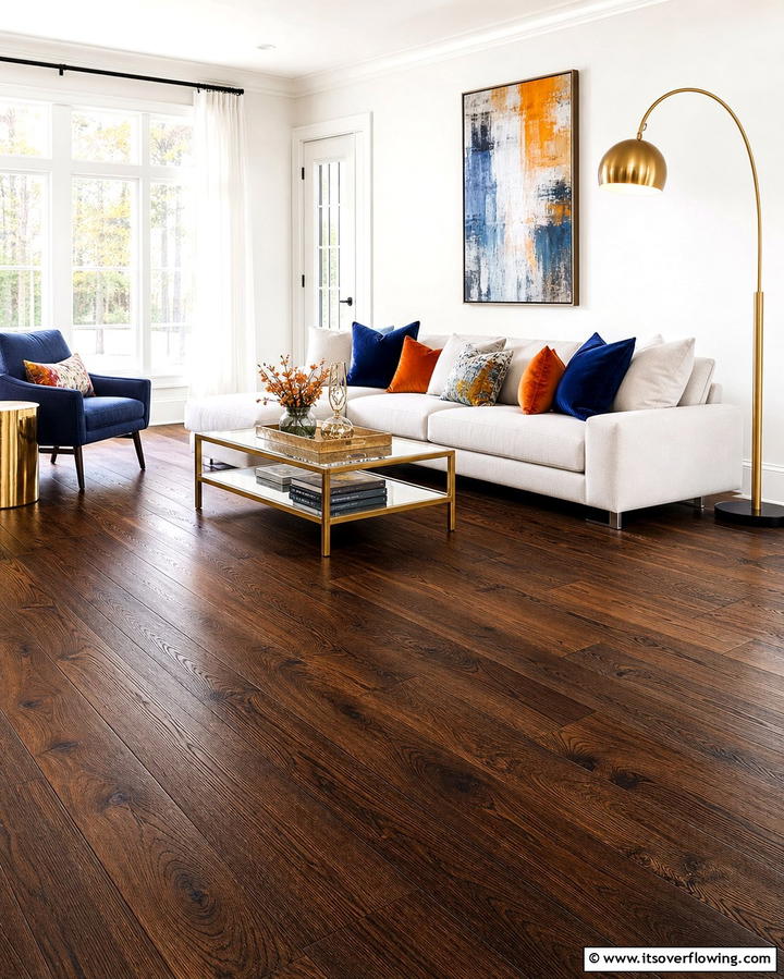Contrasting White Walls with Dark Walnut Floors - 25 Dark Walnut Floors for Rooms with Timeless Appeal