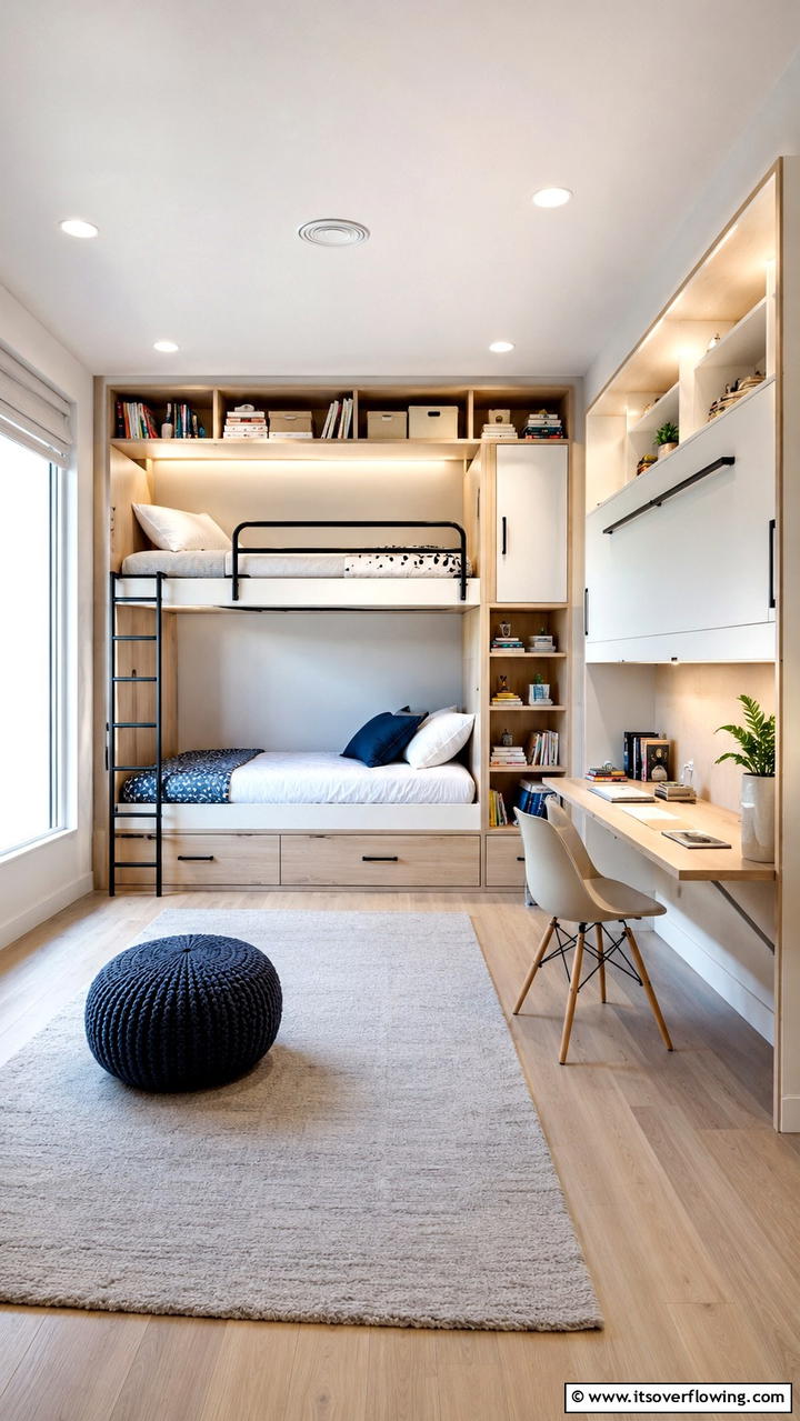 Convertible Bunk Room for Versatile Use - 30 Bunk Room Ideas for Fun and Functional Kids’ Spaces