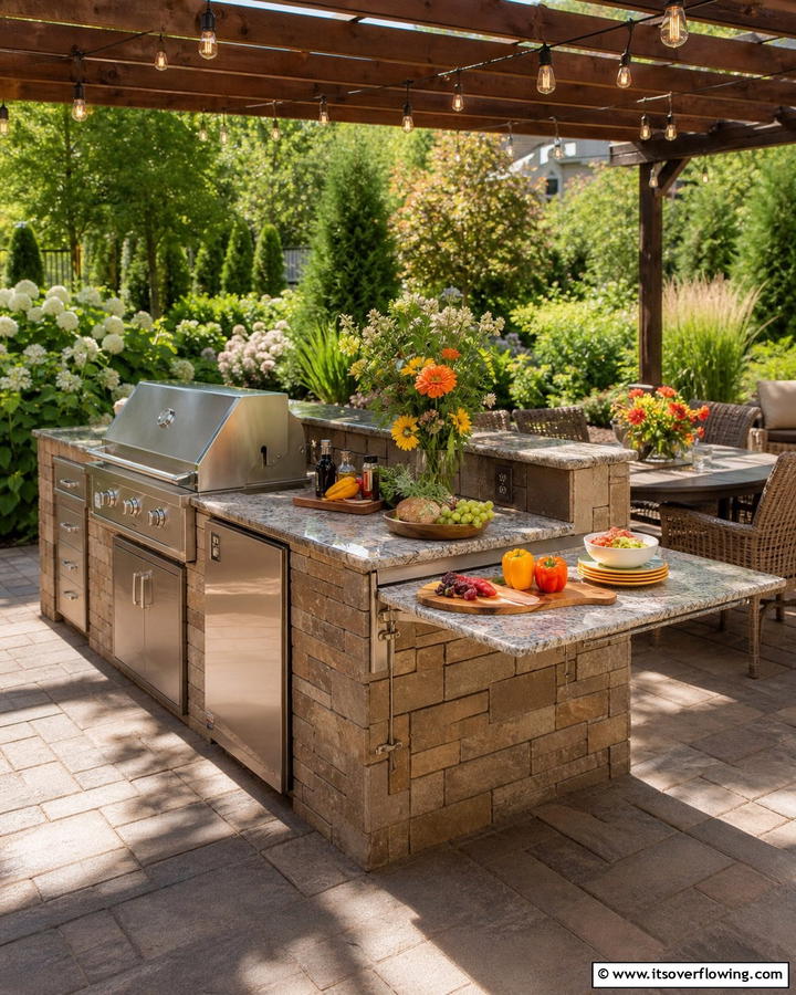 Convertible Serving Counter - 30 BBQ Island Ideas for Ultimate Outdoor Entertaining