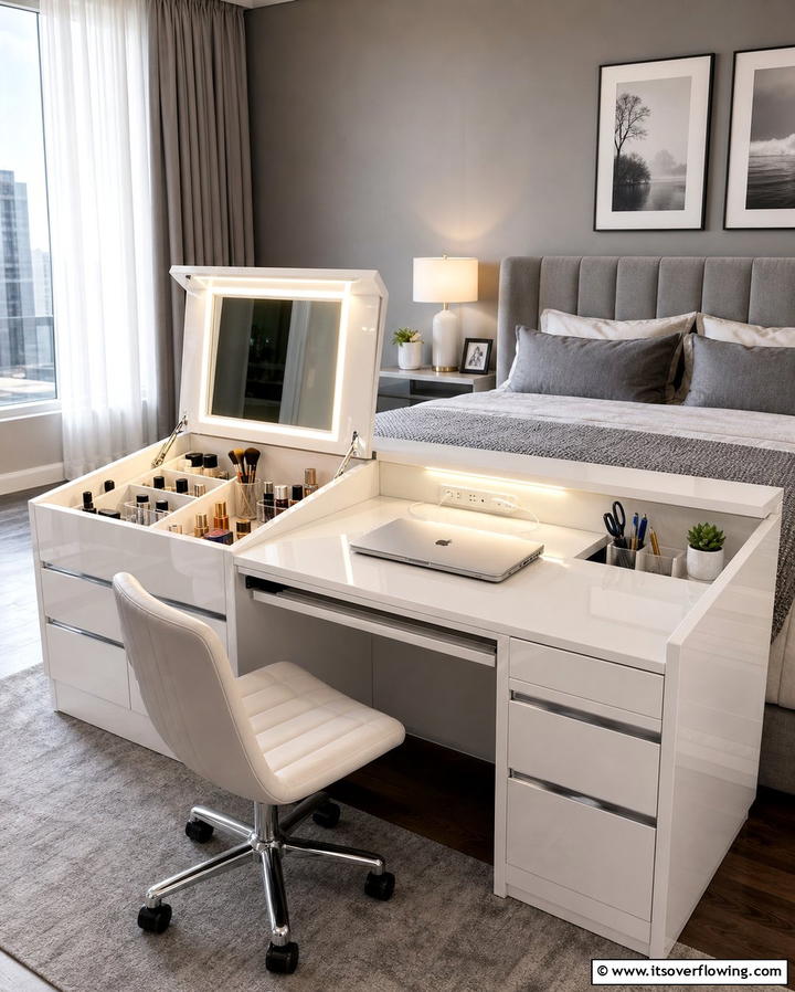 Convertible Vanity and Desk Combo - 30 Stylish Makeup Vanity Ideas for a Functional Beauty Space