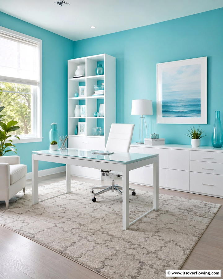 Cool Aqua Refresh - 30 Home Office Paint Colors- Boost Productivity & Style