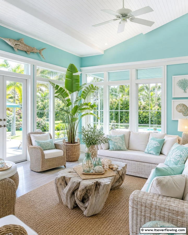 Cool Aqua Vibes - 20 Sunroom Color Ideas to Brighten Your Space