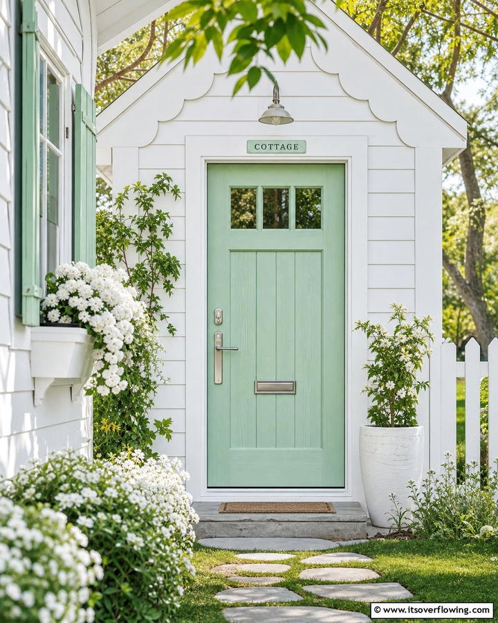 Cool Mint Green - 20 Cedar Front Door Colors Ideas- Warm & Inviting