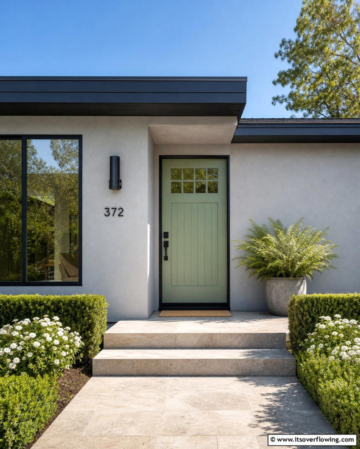 Cool Sage Green - 30 Retro Mid-Century Front Door Colors to Boost Curb Appeal
