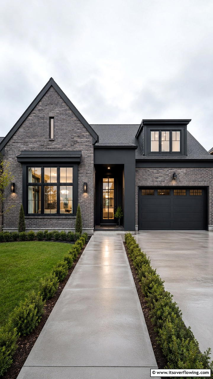 Cool Slate Brick with Charcoal Paint Finishes - 30 Exterior Brick and Paint Color Combinations