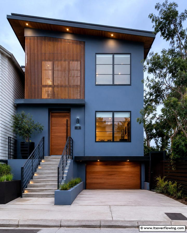 Cool Steel Blue - 25 Paint Colors for a Modern Black House With Cedar Accents