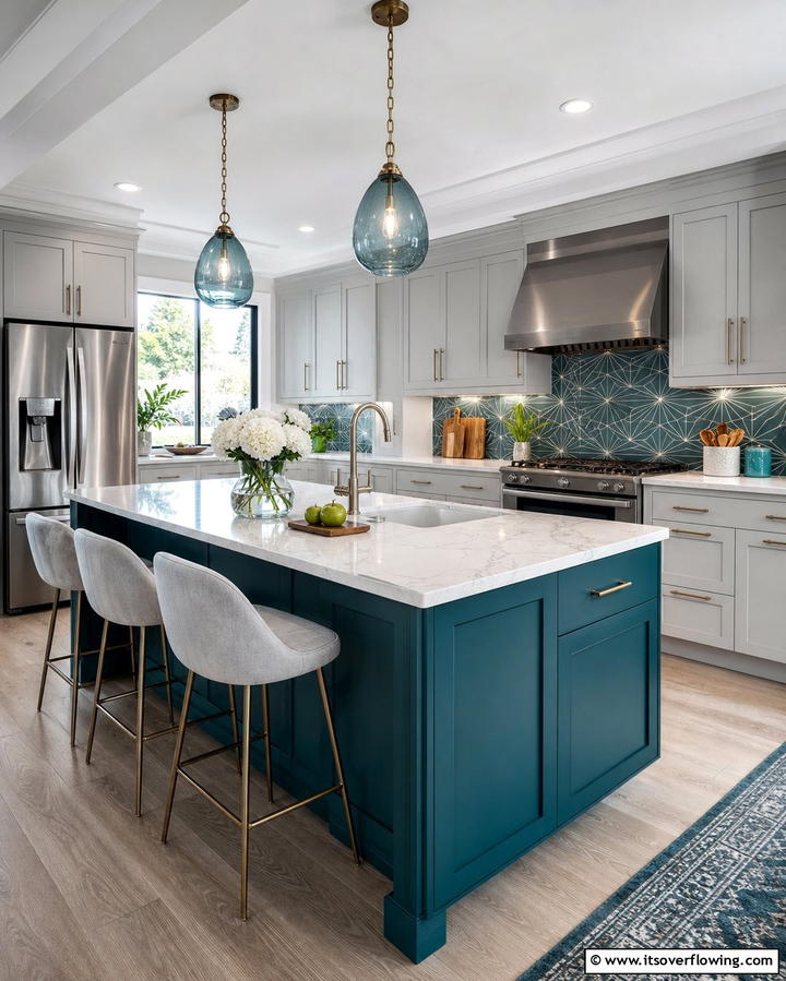 Cool Teal Island - 25 Kitchen Island Color Ideas to Refresh Your Space