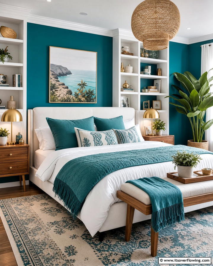 Cool Teal and Crisp White - 25 Bedroom Painting Ideas With Two Colors for Impact