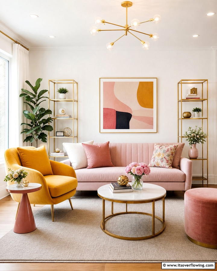 Coordinated Furniture Pieces - 30 Yellow and Pink Decor Ideas- Vibrant Home Accents