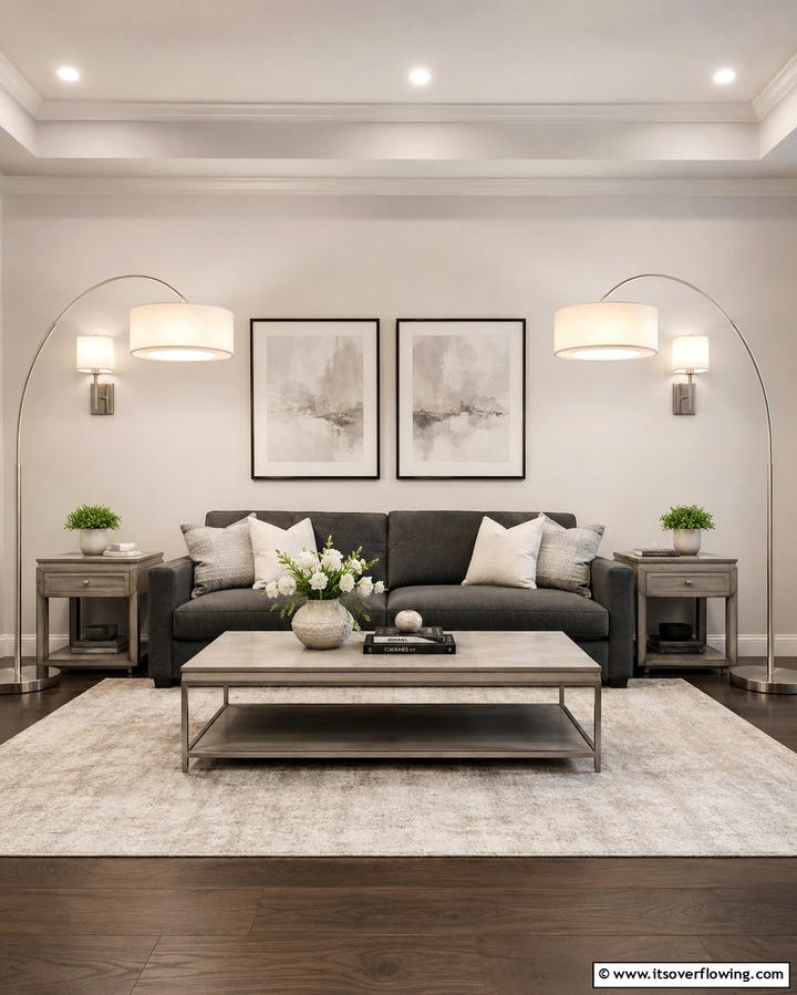 Coordinated Lighting Fixtures - 20 Symmetrical Living Room Ideas for Balanced Spaces