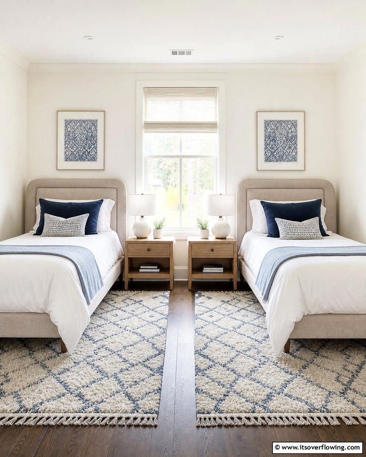 Coordinated Rugs to Anchor the Space - 25 Twin Bedroom Ideas for Shared Spaces