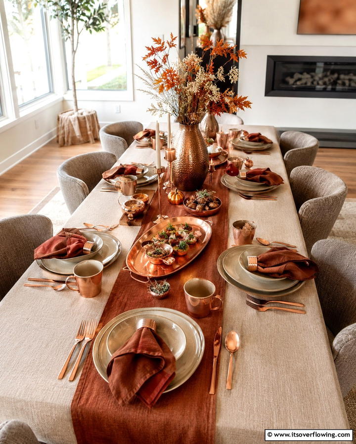 Copper Accents - 25 Fall Table Decor Ideas for a Seasonal and Festive Dining Experience