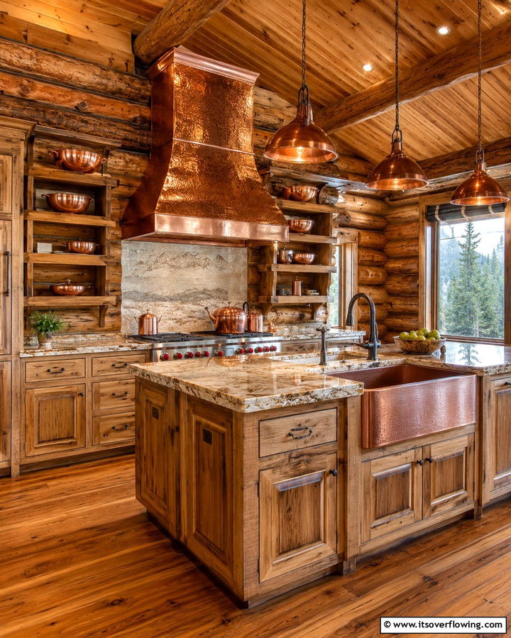 Copper Accents for Warmth and Elegance - 25 Log Cabin Kitchen Design Ideas for a Rustic Look