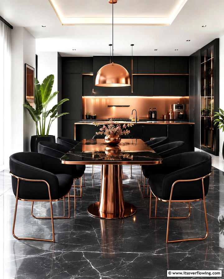 Copper Accents on Black Kitchen Chairs - 25 Black and Copper Kitchen Ideas for a Bold Look