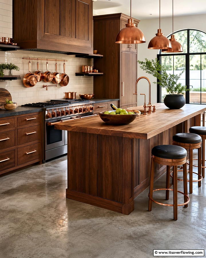 Copper Accents - 20 Brown Kitchen Ideas to Create a Cozy and Stylish Space