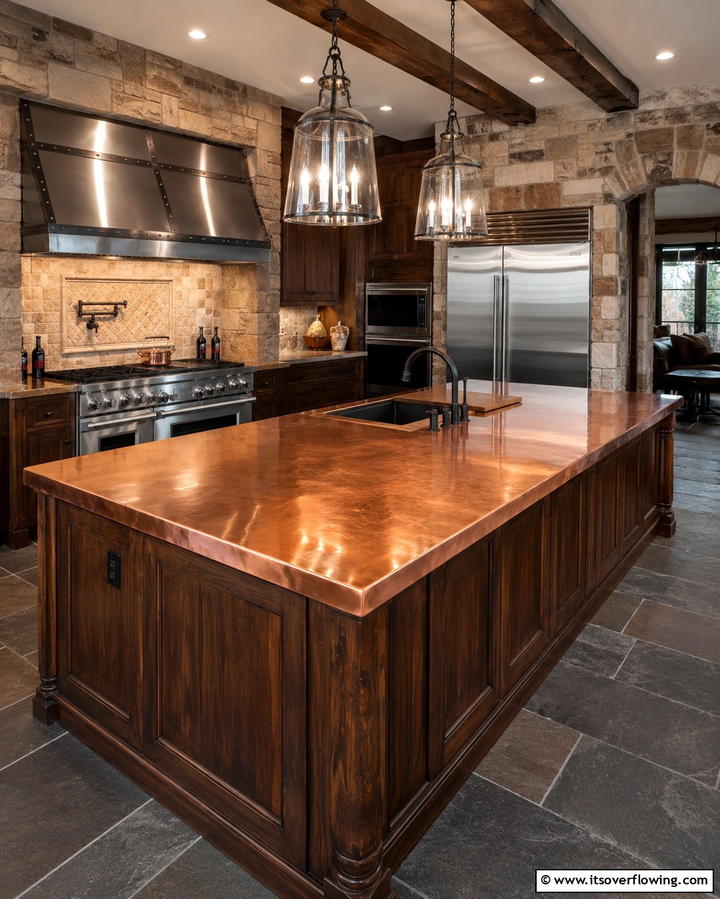 Copper Countertop - 25 Rustic Kitchen Island Ideas for a Cozy Cooking Space