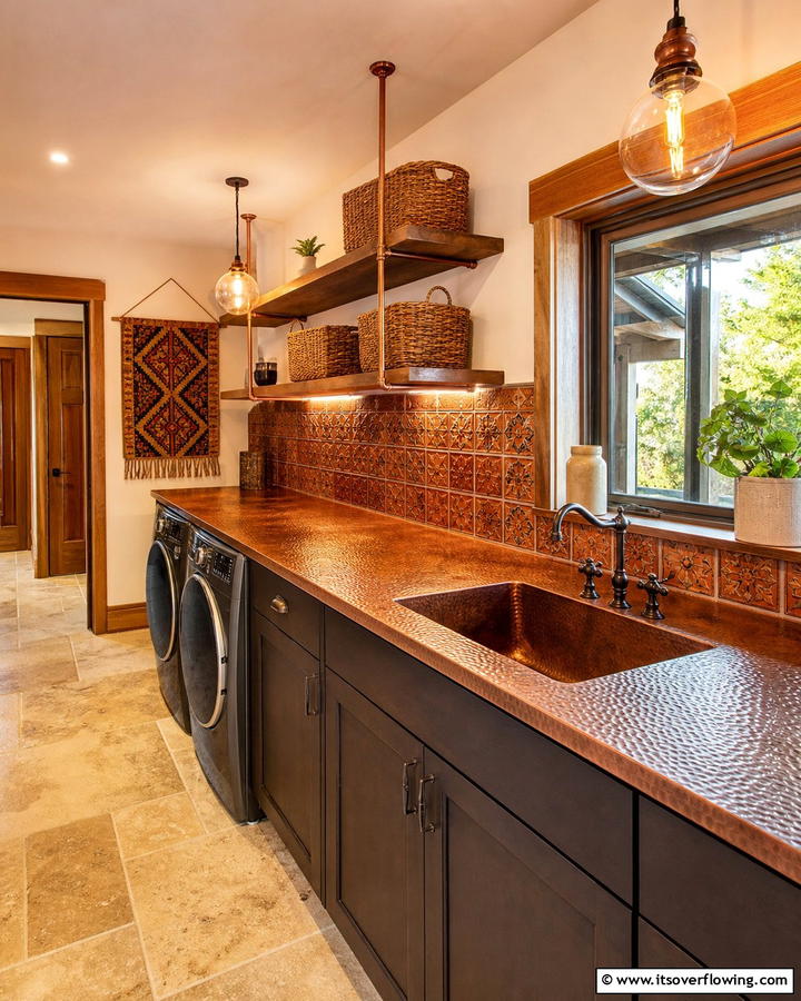 Copper Countertops for Unique Patina - 20 Laundry Room Countertop Ideas for a Functional and Stylish Space
