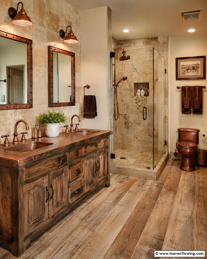 Copper Fixtures - 20 Western Bathroom Ideas for a Rustic and Relaxing Retreat