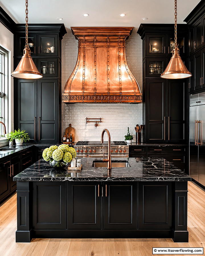 Copper Range Hood as a Statement Piece - 25 Black and Copper Kitchen Ideas for a Bold Look