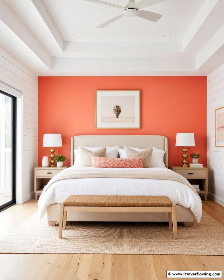 Coral Accent Wall - 20 Coral Bedroom Ideas to Brighten Your Space
